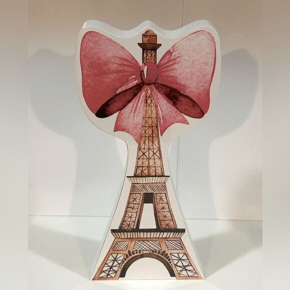 Paris Eiffel Tower Decor with Pink Bow Art Home Decor New - Picture 1 of 4